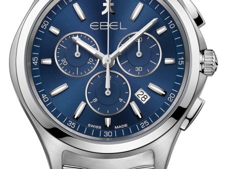 Ebel Wave Chronograph Stainless Steel Blue Dial Date Quartz Mens Watch 1216344 Fashion