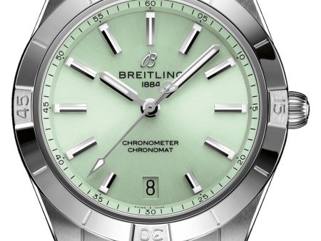 Breitling Chronomat Stainless Steel Mint Green Dial Date Automatic Womens Watch A10380101L1A1 Sale