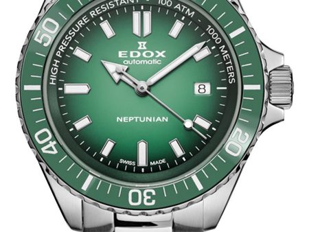 Edox Neptunian Automatic Stainless Steel Green Dial Date Divers Mens Watch 80120-3VM-VDN1 For Discount