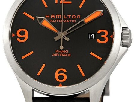 Hamilton Khaki Aviation Air Race Automatic Black and Orange Dial Date Black Leather Men’s Strap Watch H76535731 Online