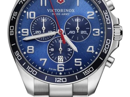 Victorinox Swiss Army FieldForce Classic Chronograph Stainless Steel Blue Dial Date Quartz Mens Watch 241901 Cheap