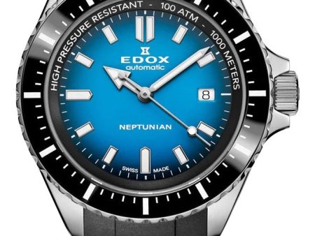 Edox Skydiver Neptunian Automatic Stainless Steel Blue Dial Black Rubber Strap Date Divers Mens Watch 80120-3NCA-BUIDN Sale