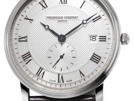 Frederique Constant Slimline Silver Dial Date Black Leather Strap Quartz Mens Watch FC-245M5S6 For Sale