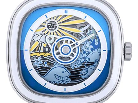 Limited Edition SEVENFRIDAY T-Series Beach Club Automatic Stainless Steel Blue Skeleton Dial Blue Silicone Strap Mens Watch T1 09 Online Hot Sale