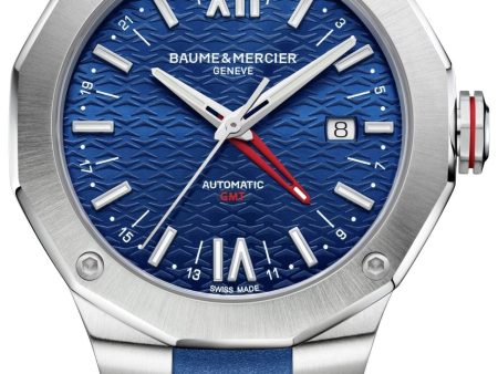 Baume & Mercier Riviera Automatic GMT Stainless Steel Blue Dial Blue Rubber Strap Date Mens Watch M0A10659 For Discount