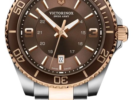 Victorinox Swiss Army Maverick Large Two-Tone Stainless Steel Brown Dial Date Quartz Mens Watch 241951 For Sale