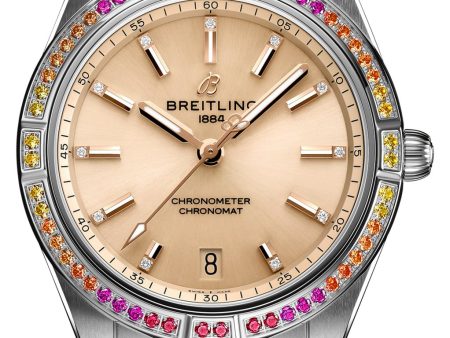 Breitling Chronomat Stainless Steel Gem-Set Beige Dial Date Automatic Womens Watch A10380611A1P1 Online now