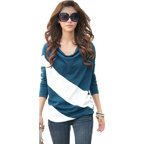 Hee Grand Women Color-Contrasted Loose T-Shirt Online Hot Sale