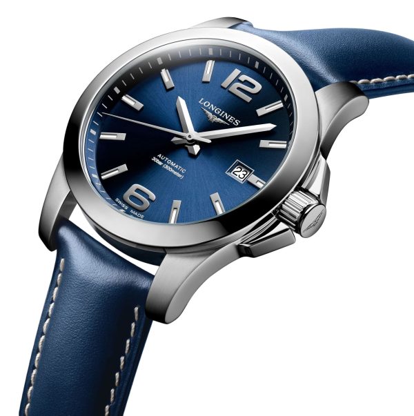 Longines Conquest Automatic Stainless Steel Blue Dial Blue Leather Strap Date Divers Mens Watch L3.777.4.99.0 For Cheap