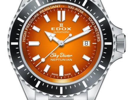 Edox Skydiver Neptunian Automatic Stainless Steel Orange Dial Date Divers Mens Watch 80120-3NM-ODN Supply