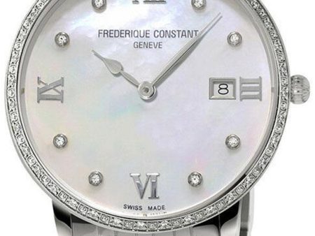 Frederique Constant Slimline Stainless Steel Mother-of-Pearl Dial Diamonds Date Quartz Womens Watch FC-220MPWD3SD6B Online Hot Sale