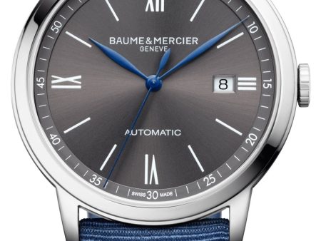 Baume & Mercier Classima Automatic Stainless Steel Gray Dial Blue Canvas Strap Date Mens Watch M0A10608 Online Hot Sale