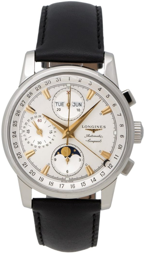 Longines Conquest Heritage Automatic Chronograph Moonphase Silver Dial Day-Date-Month Mens Watch L1.642.4.77.2 Online Hot Sale