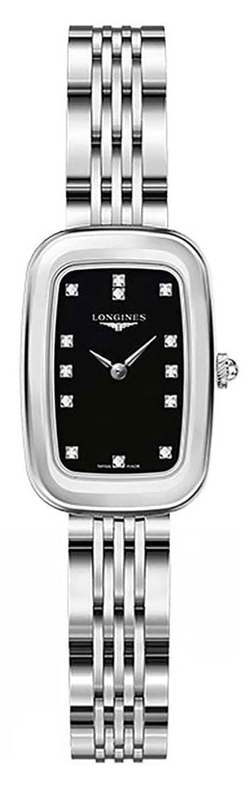 Longines Equestrian Stainless Steel Black Dial Diamonds Quartz Womens Watch L6.140.4.57.6 Fashion