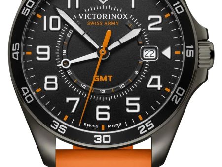 Victorinox Swiss Army Fieldforce Sport GMT Black Stainless Steel Black Dial Orange Rubber Strap Date Quartz Mens Watch 241897 Online Hot Sale