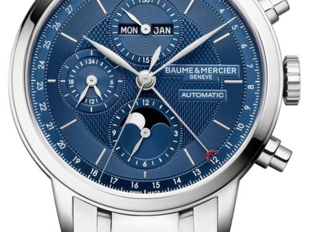 Baume & Mercier Classima Automatic Chronograph Stainless Steel Blue Dial Moonphase Day Date Month Mens Watch M0A10485 Fashion