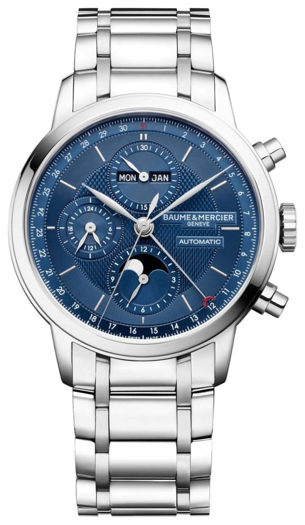 Baume & Mercier Classima Automatic Chronograph Stainless Steel Blue Dial Moonphase Day Date Month Mens Watch M0A10485 Fashion