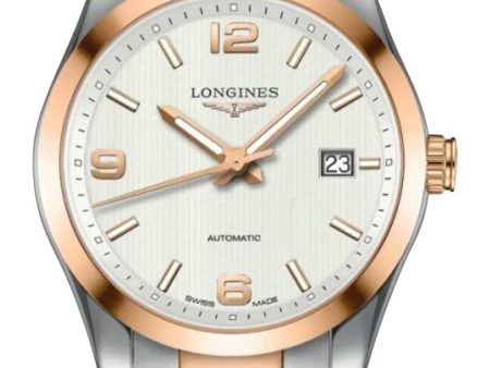 Longines Conquest Automatic Stainless Steel & 18K Rose Gold Silver Dial Date Mens Watch L2.785.5.76.7 Sale