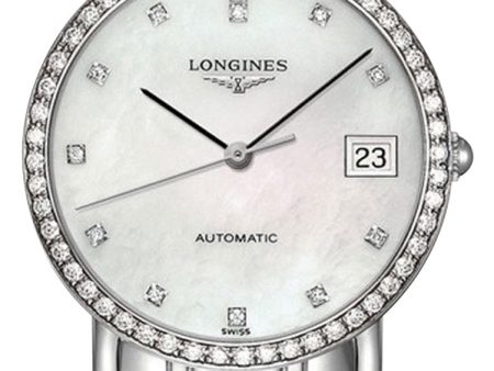 Longines Elegant Automatic Stainless Steel Mother-Of-Pearl Dial Diamonds Date Womens Watch L4.809.0.87.6 Sale