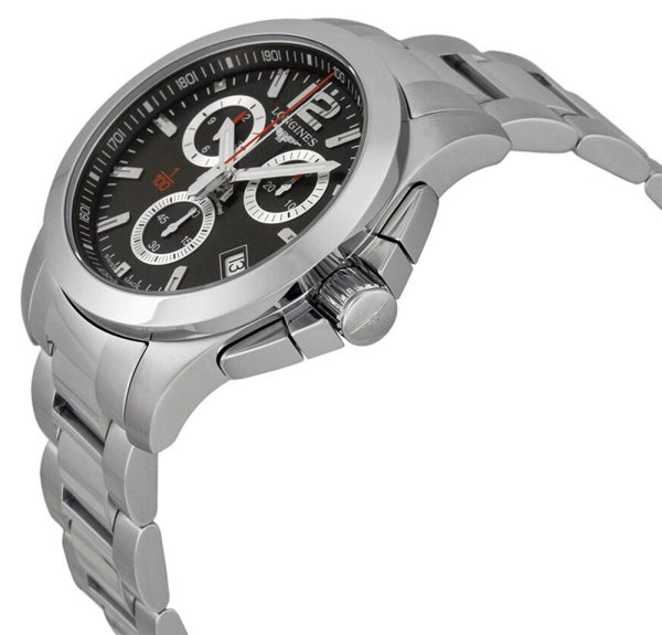 Longines Conquest Chronograph Stainless Steel Black Dial Date Divers Quartz Mens Watch L3.700.4.56.6 on Sale