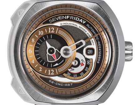 SEVENFRIDAY Q-Series Automatic Stainless Steel Gold Dial Brown Leather Strap Date Mens Watch Q2 02 Online