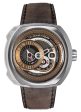 SEVENFRIDAY Q-Series Automatic Stainless Steel Gold Dial Brown Leather Strap Date Mens Watch Q2 02 Online