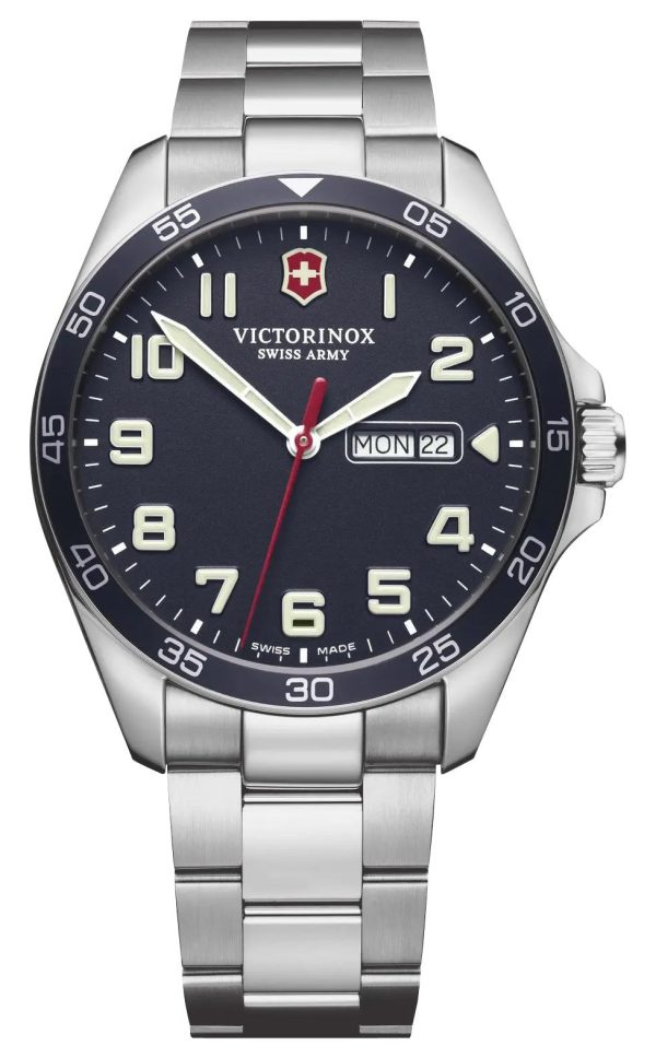 Victorinox Swiss Army Fieldforce Stainless Steel Blue Dial Day Date Quartz Mens Watch 241851 Sale