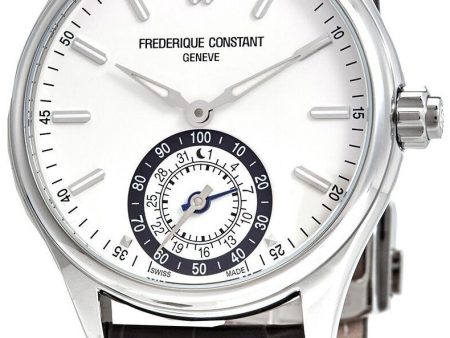 Frederique Constant Horological Smartwatch Stainless Steel White Dial Gray Leather Strap Date Alarm Quartz Mens Smart Watch FC-285WB5B6 Cheap