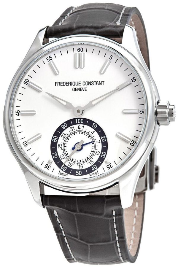 Frederique Constant Horological Smartwatch Stainless Steel White Dial Gray Leather Strap Date Alarm Quartz Mens Smart Watch FC-285WB5B6 Cheap