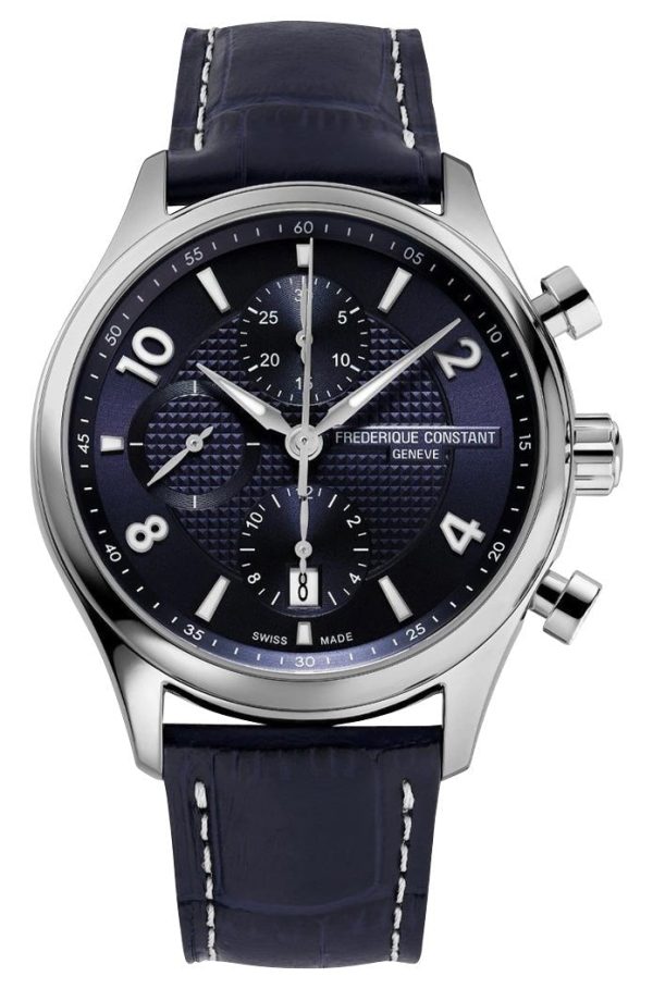 Limited Edition Frederique Constant Classics Runabout RHS Automatic Chronograph Stainless Steel Blue Dial Blue Leather Strap Date Mens Watch FC-392RMN5B6 on Sale