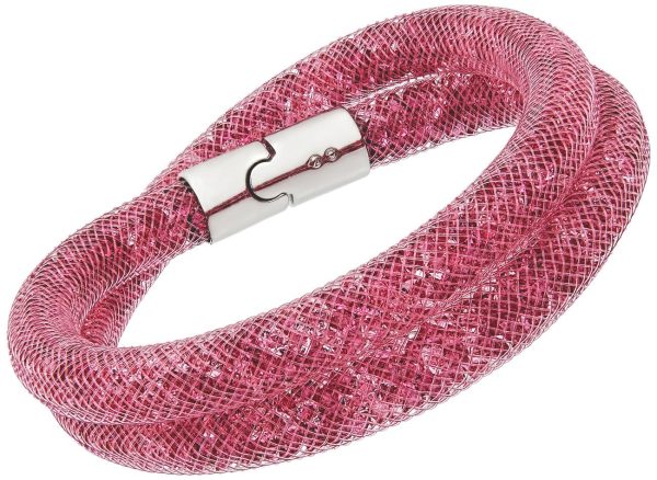 Swarovski Stardust Rose Pink Nylon Fishnet Tube 5139747 Magnetic Clasp Small Double Bracelet   Choker for Women Supply