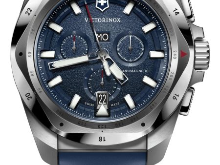 Victorinox Swiss Army I.N.O.X. Chronograph Stainless Steel Blue Dial Blue Rubber Strap Day Date Divers Quartz Mens Watch 241984 Hot on Sale