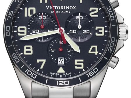 Victorinox Swiss Army FieldForce Chronograph  Stainless Steel Mens Watch Blue Dial Calendar 241857 Sale