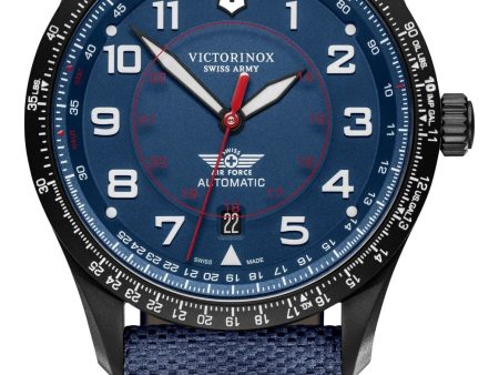 Victorinox Swiss Army Airboss Mechanical Automatic Black Stainless Steel Blue Dial Blue Fabric Strap Date Mens Watch 241998 Fashion