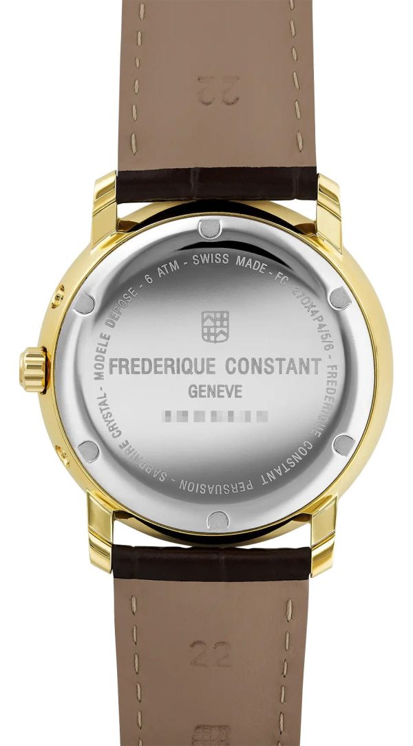 Frederique Constant Classics Business Timer Yellow Gold Plated Steel Ivory Dial Brown Leather Strap Moonphase Day Date Month Week Quartz Mens Watch FC-270EM4P5 Fashion