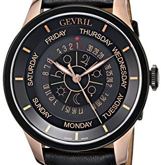 Gevril Columbus Circle Mens Swiss Automatic Black Leather Strap Watch, (Model: 2004) Online