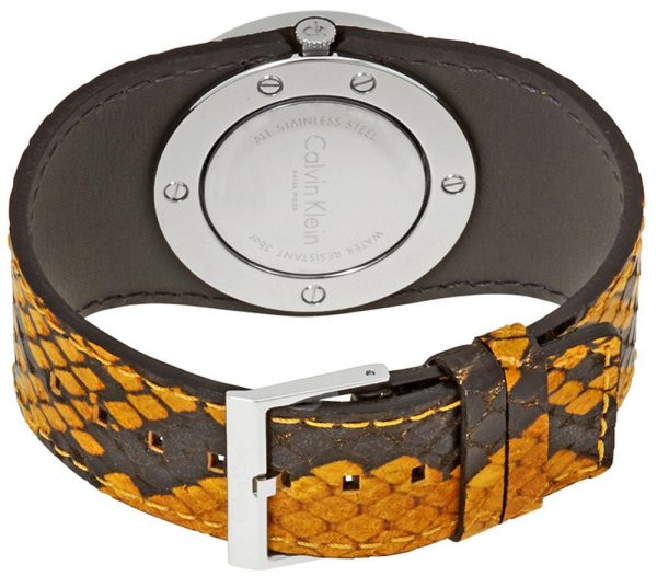 Calvin Klein Spellbound Yellow and Black Leather Silver Dial Quartz Womens Watch K2E23626 Online Hot Sale