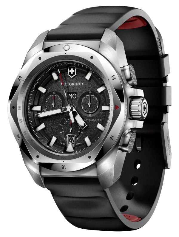 Victorinox Swiss Army I.N.O.X. Chronograph Stainless Steel Black Dial Black Rubber Strap Day Date Divers Quartz Mens Watch 241983 For Cheap