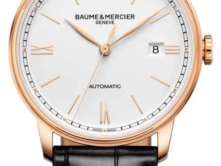 Baume & Mercier Classima Automatic 18K Pink Gold & Titanium Silver Dial Black Leather Strap Date Mens Watch M0A10597 Supply