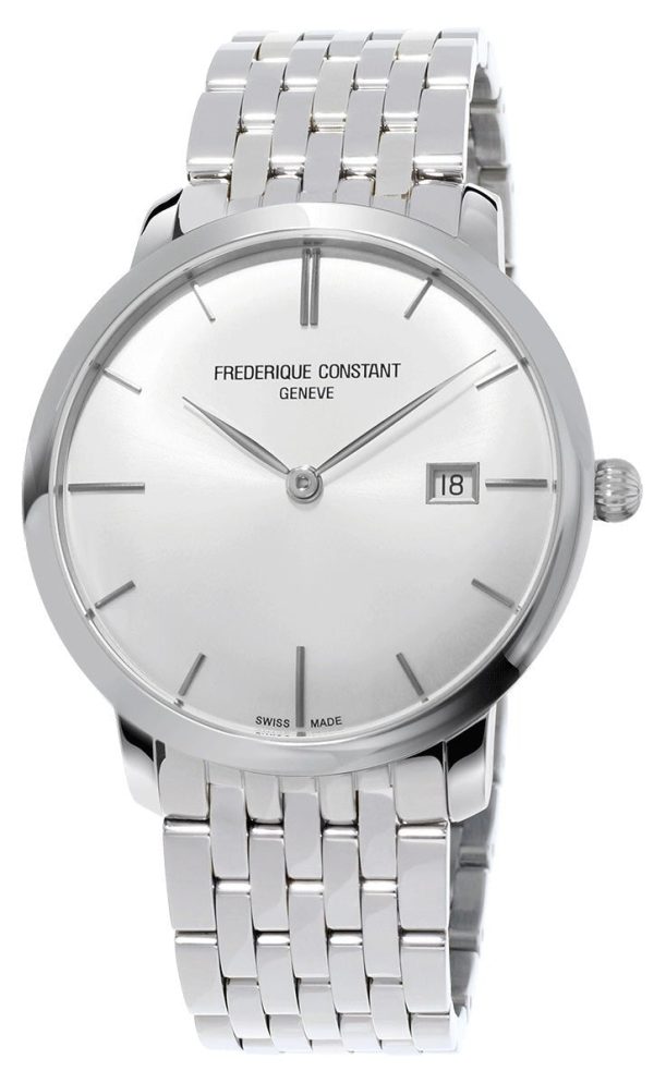 Frederique Constant Slimline Automatic Stainless Steel Mens Watch Silver Dial Calendar FC-306S4S6B Hot on Sale