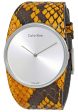 Calvin Klein Spellbound Yellow and Black Leather Silver Dial Quartz Womens Watch K2E23626 Online Hot Sale