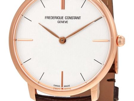 Frederique Constant Slimline Rose Gold-Tone Stainless Steel Silver Dial Brown Leather Strap Quartz Mens Watch FC-200V5S34 Sale