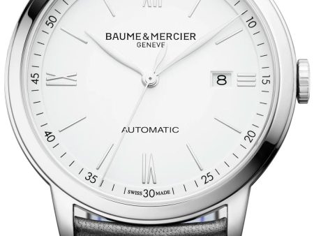 Baume & Mercier Classima Automatic White Dial Black Leather Strap Date Mens Watch MOA10332 on Sale