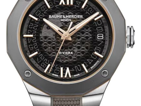 Baume & Mercier Riviera Automatic Stainless Steel & Titanium Gray Dial Gray Rubber Strap Date Unisex Watch M0A10720 Online