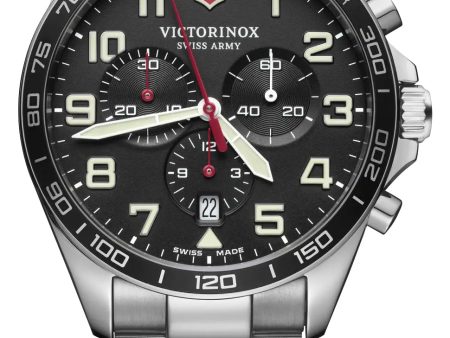 Victorinox Swiss Army Fieldforce Chronograph Stainless Steel Black Dial Date Quartz Mens Watch 241855 For Sale