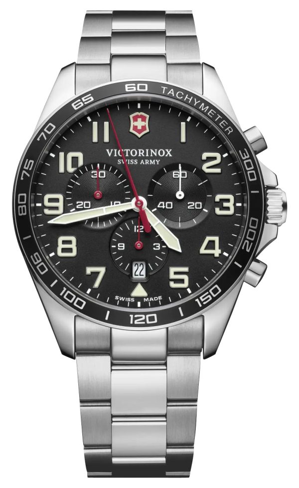 Victorinox Swiss Army Fieldforce Chronograph Stainless Steel Black Dial Date Quartz Mens Watch 241855 For Sale