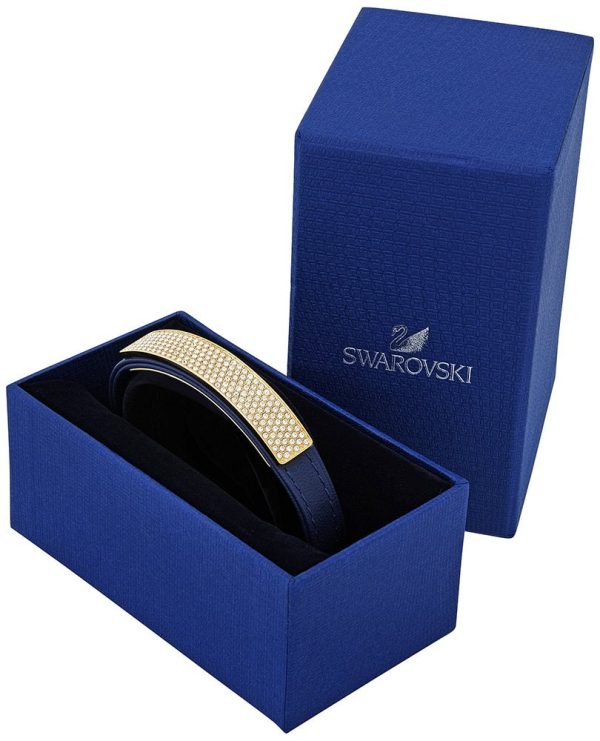 Swarovski Vio Navy Blue Leather 5120642 Gold Plated Clear Crystal Bracelet for Women Online Sale