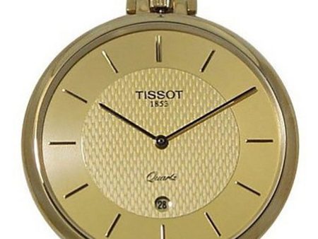 Tissot T-Pocket 14K Yellow Gold Date Gold-Tone Dial Quartz Pocket Watch Watch T82250521 For Sale