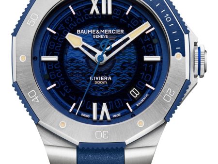 Baume & Mercier Riviera Automatic Stainless Steel Blue Dial Blue Rubber Strap Date Divers Mens Watch M0A10716 Supply