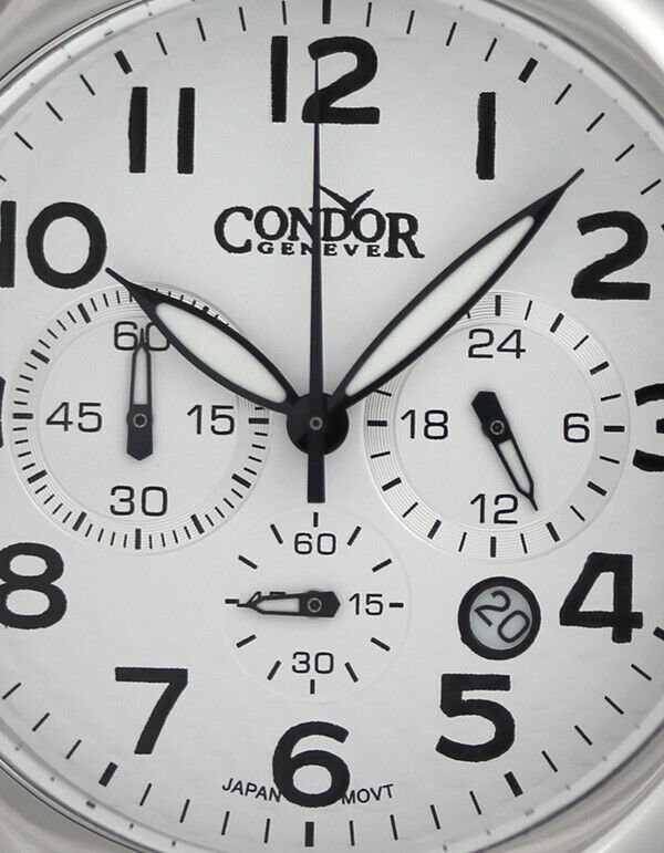 Condor Classic Chronograph Stainless Steel Mens Watch Date White Dial CWS109 Online Hot Sale